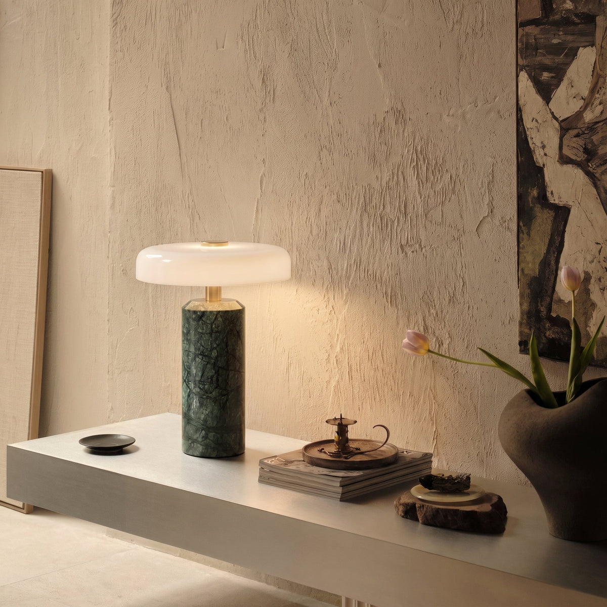 Draadloze Tafellamp met Marmer en Glas